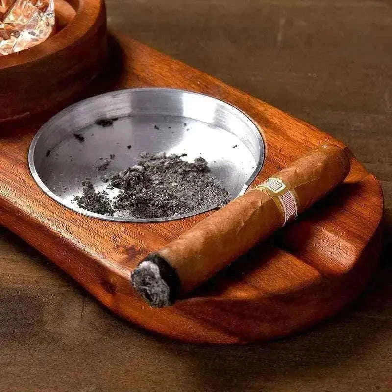 2 In 1 Wooden Ashtray and Whiskey Glass Tray Cigar Holder Home Decor
