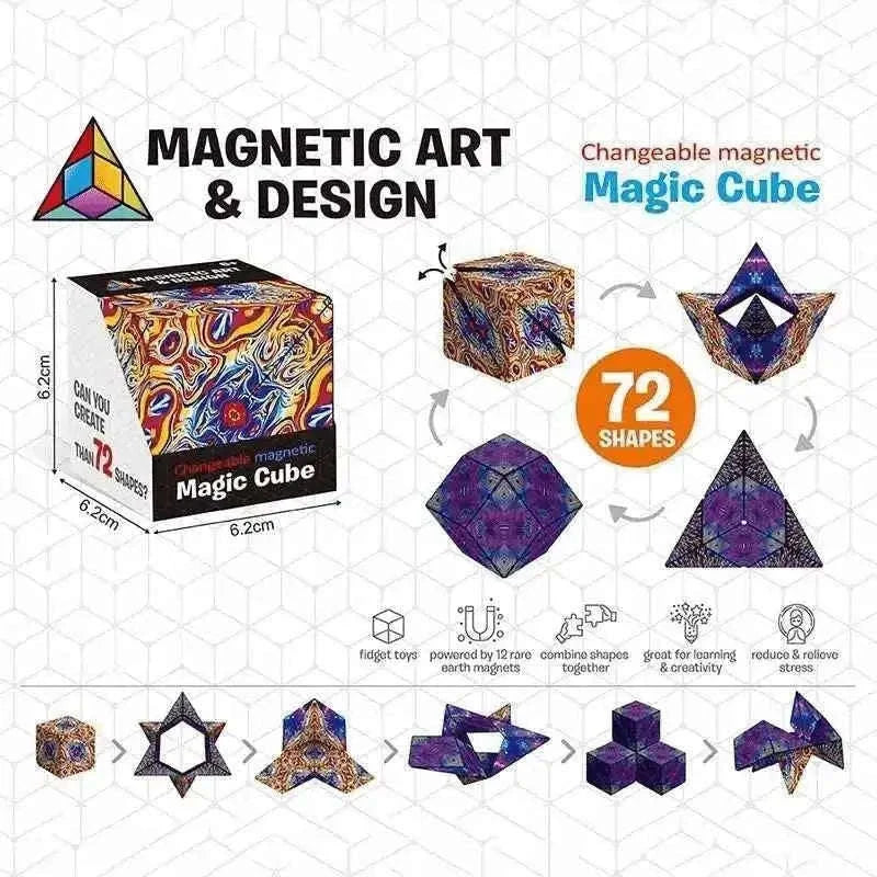 3D Changeable Magnetic Magic Cube - Fun Puzzle Cube for Kids and Antistress Toy Toys