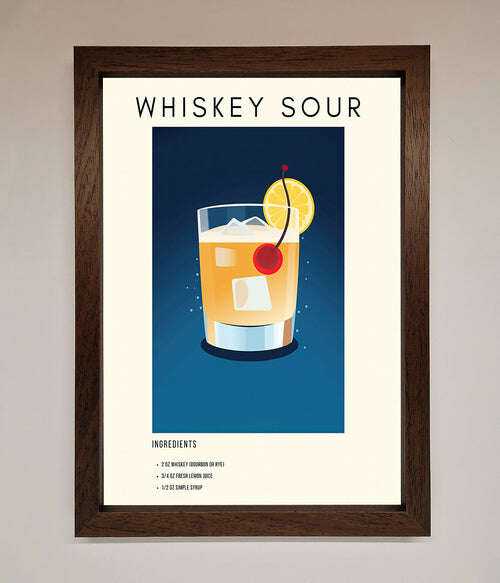 Whiskey Sour Framed Poster - The Perfect Wall Art for Whiskey Lovers Walnut Home Decor