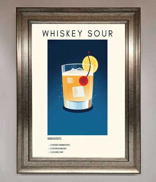 Whiskey Sour Framed Poster - The Perfect Wall Art for Whiskey Lovers Silver Home Decor