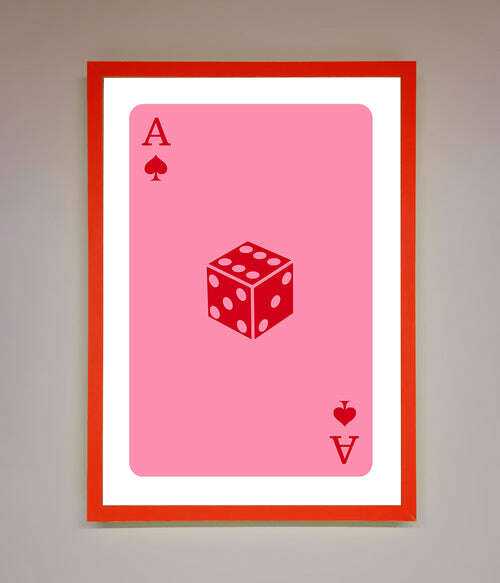 Ace Of Spades Framed Wall Art in Pink - Stylish Poker Decor Neon Red Home Decor