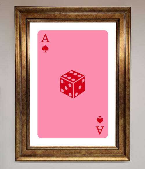Ace Of Spades Framed Wall Art in Pink - Stylish Poker Decor Bronze Home Decor