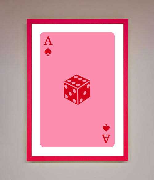 Ace Of Spades Framed Wall Art in Pink - Stylish Poker Decor Neon Pink Home Decor