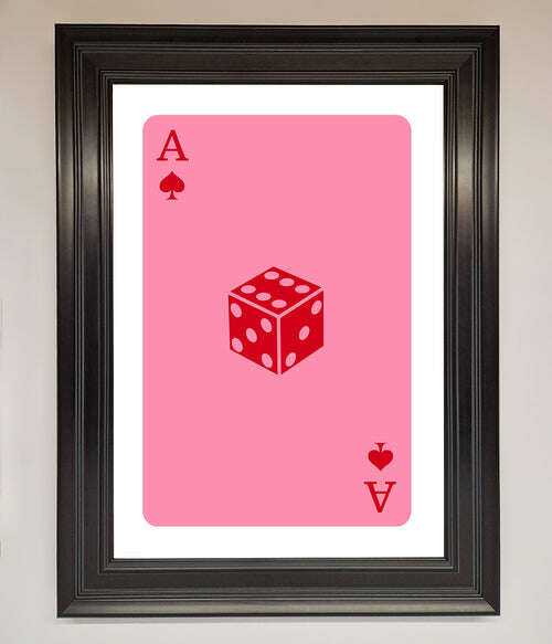 Ace Of Spades Framed Wall Art in Pink - Stylish Poker Decor Matt Black Home Decor