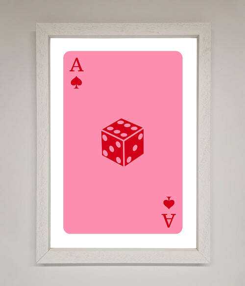 Ace Of Spades Framed Wall Art in Pink - Stylish Poker Decor White Home Decor