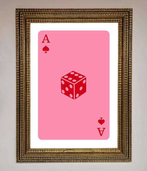 Ace Of Spades Framed Wall Art in Pink - Stylish Poker Decor Ornate Gold Home Decor