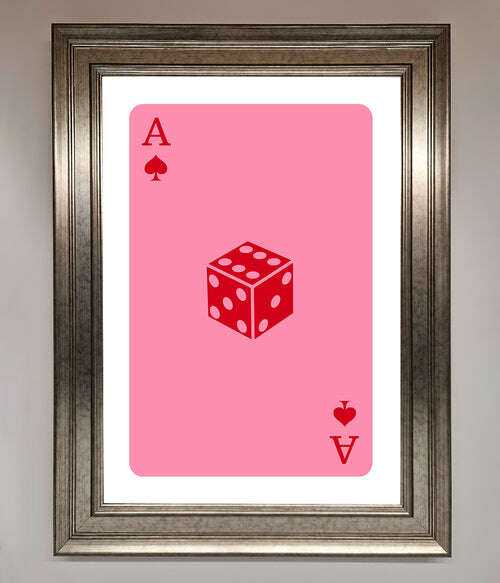 Ace Of Spades Framed Wall Art in Pink - Stylish Poker Decor Silver Home Decor