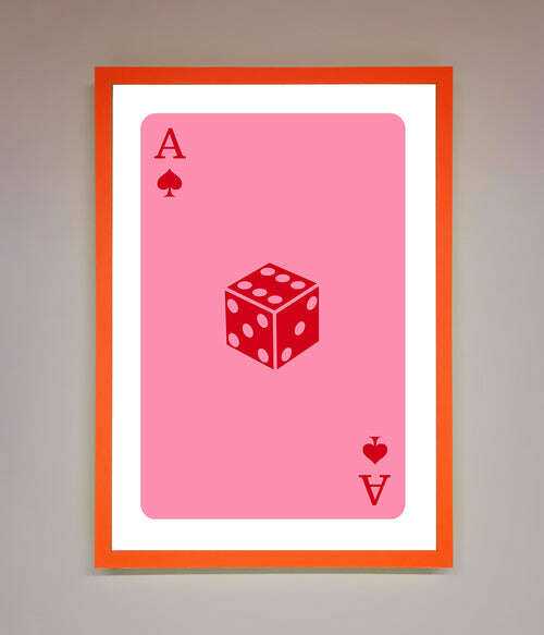 Ace Of Spades Framed Wall Art in Pink - Stylish Poker Decor Neon Orange Home Decor