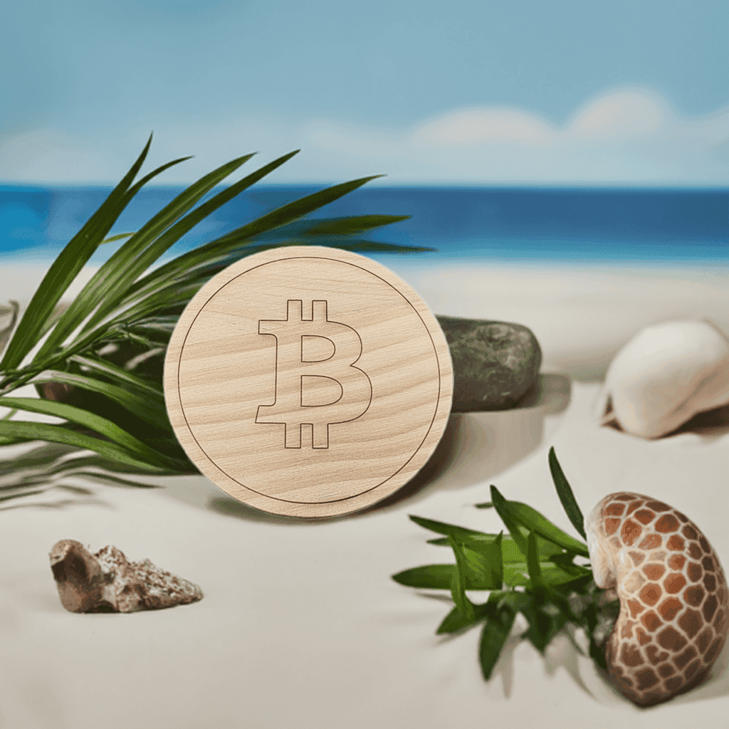 Bitcoin Coaster Set of 4 - Round apricot wood Home Decor