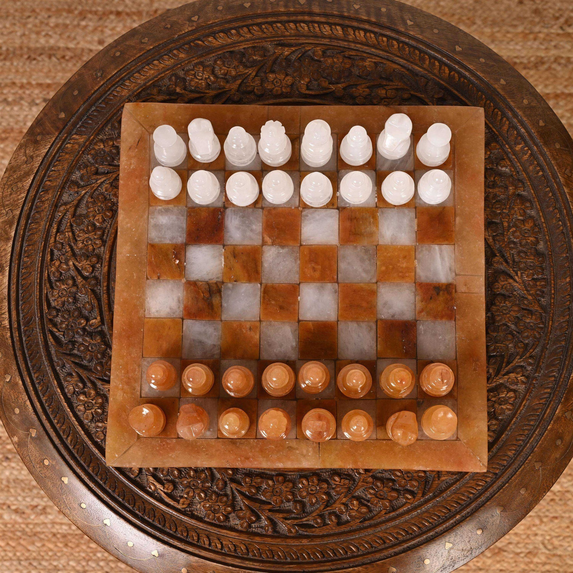 Handcrafted Chess Set With Yellow Aventurine & White Quartz Board Home & Garden
