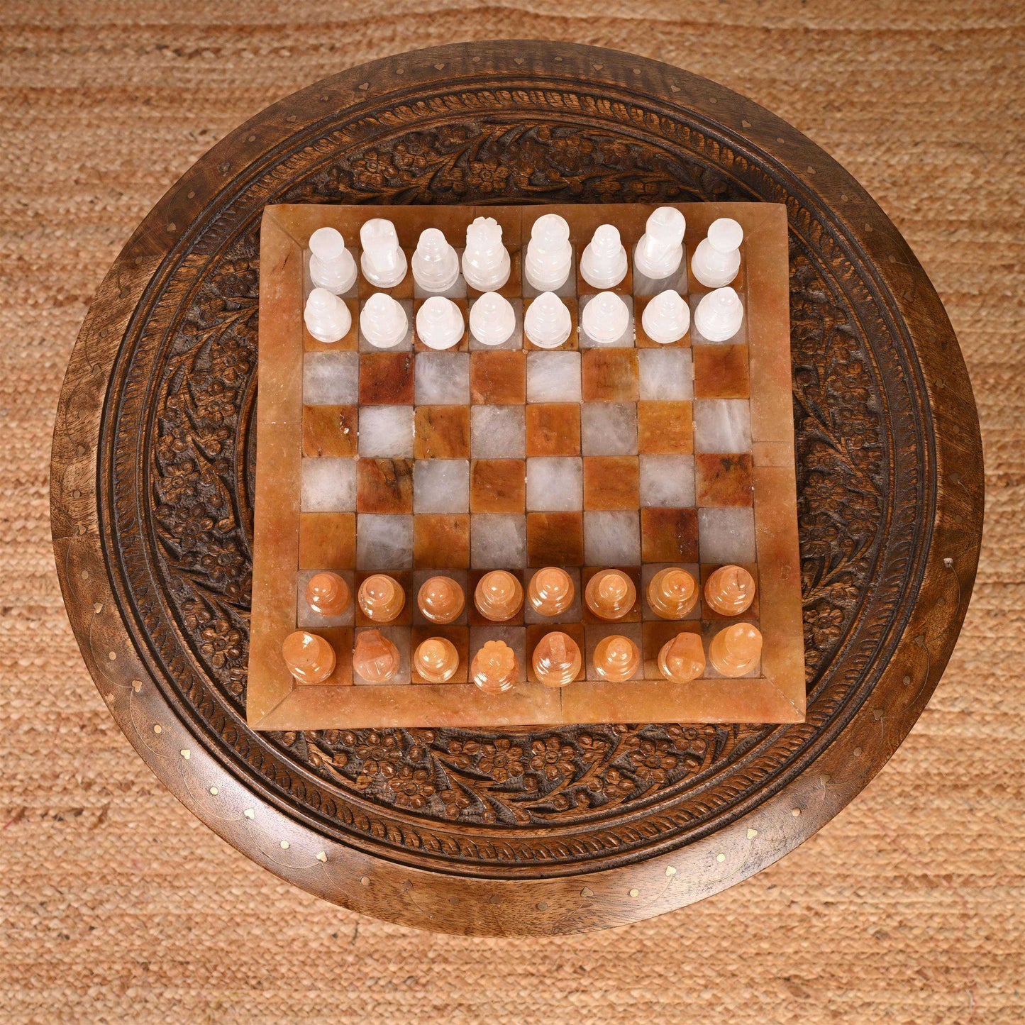 Handcrafted Chess Set With Yellow Aventurine & White Quartz Board Home & Garden