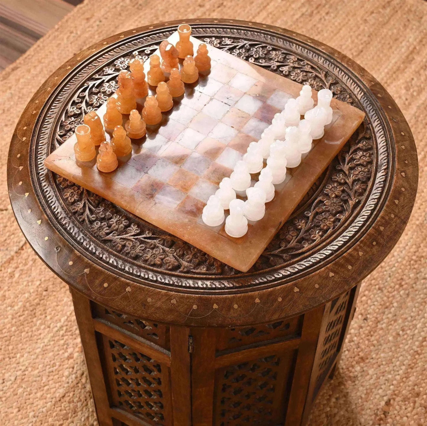 Handcrafted Chess Set With Yellow Aventurine & White Quartz Board Home & Garden