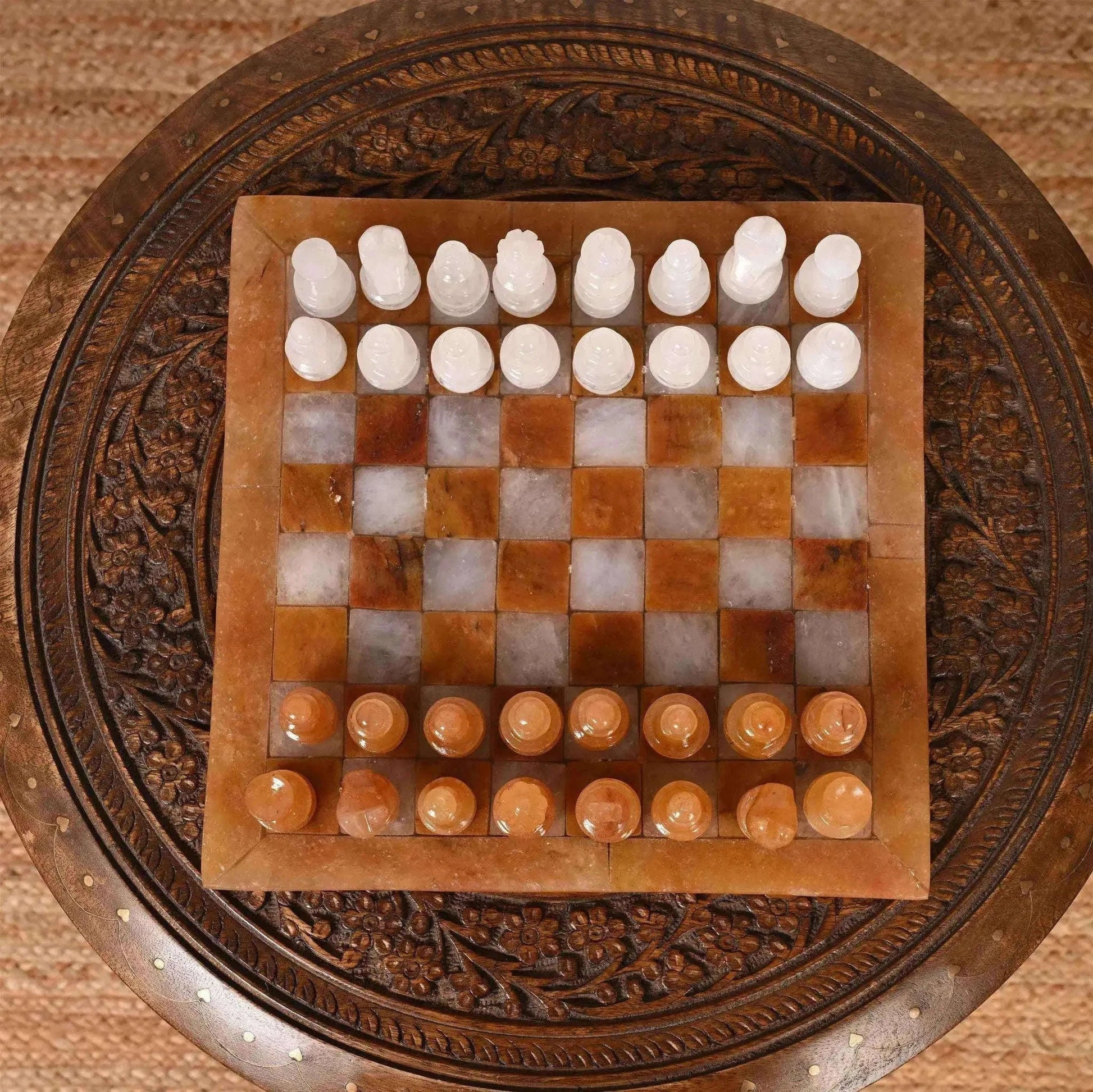 Handcrafted Chess Set With Yellow Aventurine & White Quartz Board Home & Garden