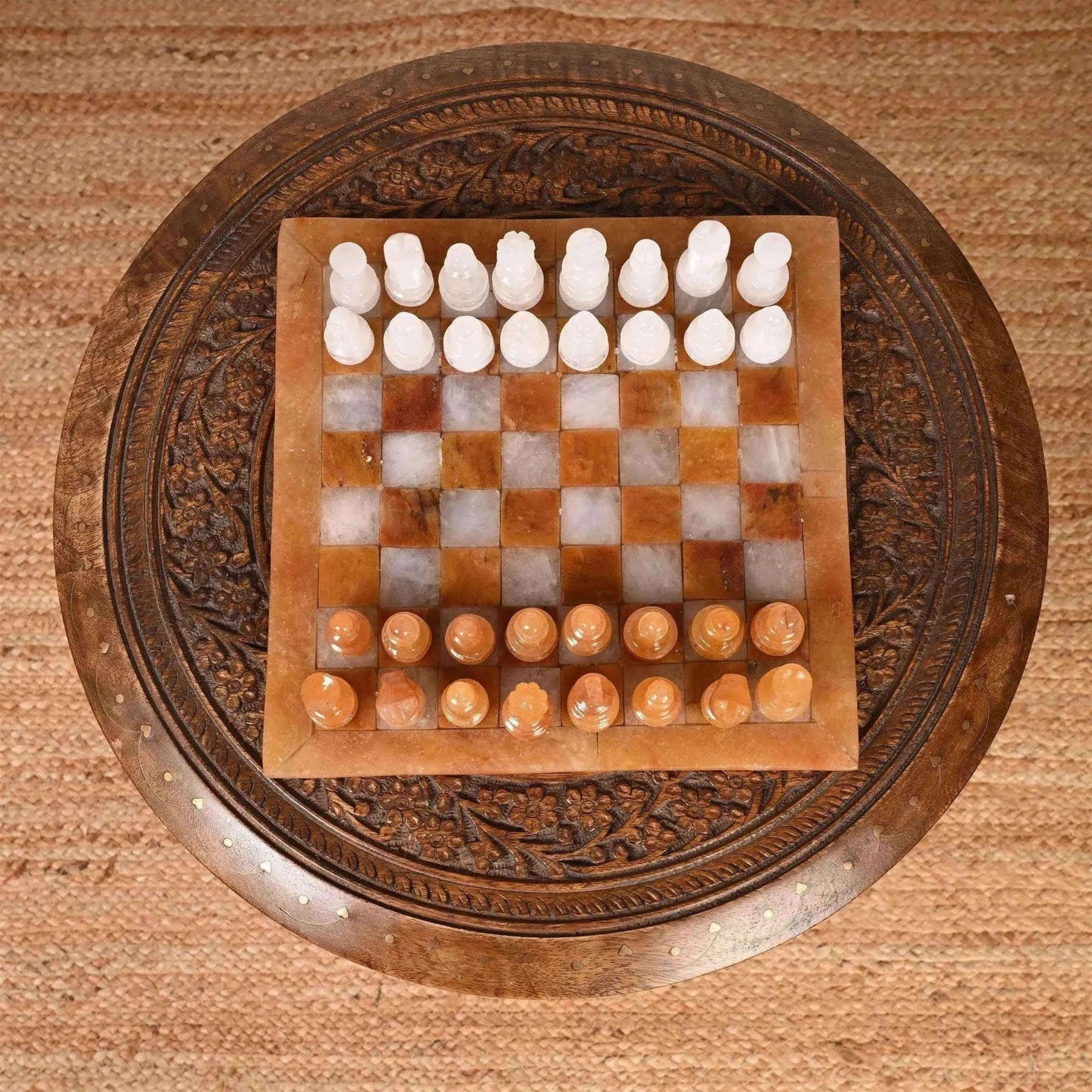 Handcrafted Chess Set With Yellow Aventurine & White Quartz Board Home & Garden