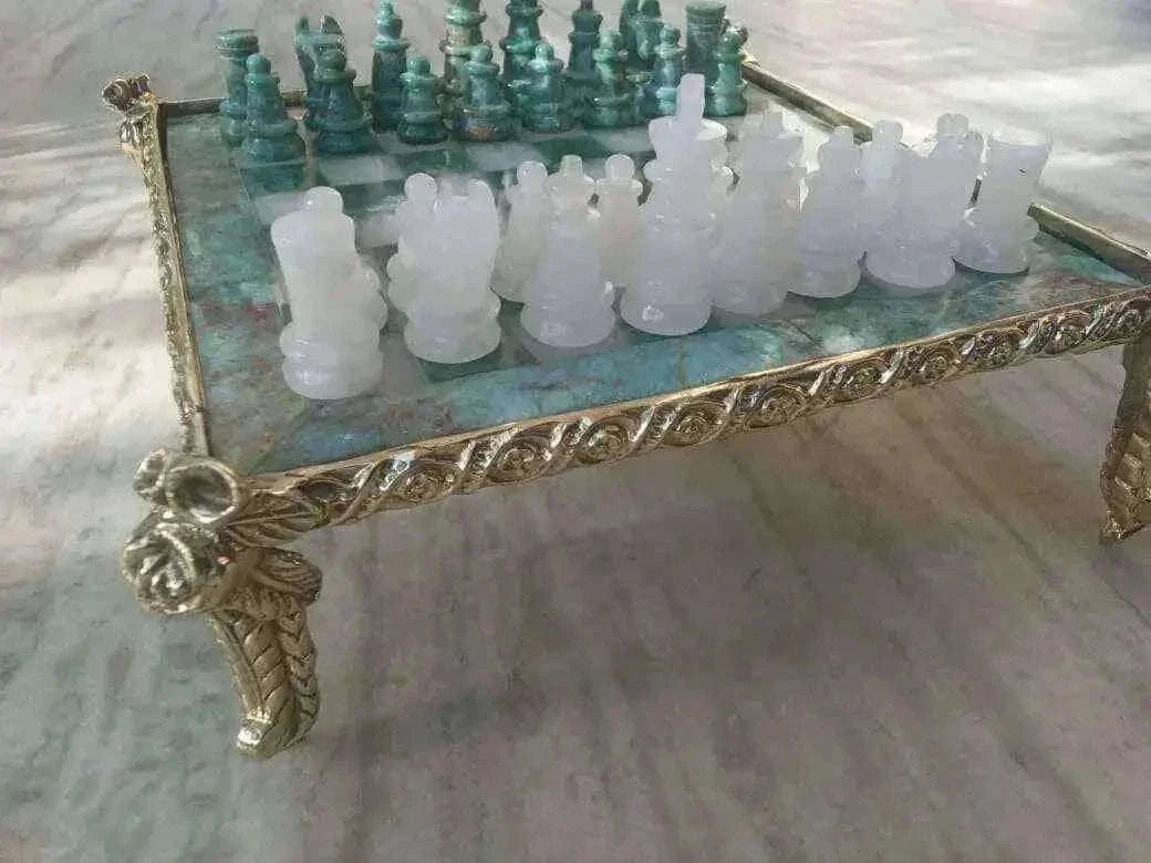 Handcrafted Green Jasper Chess Set with White Quartz Home & Garden