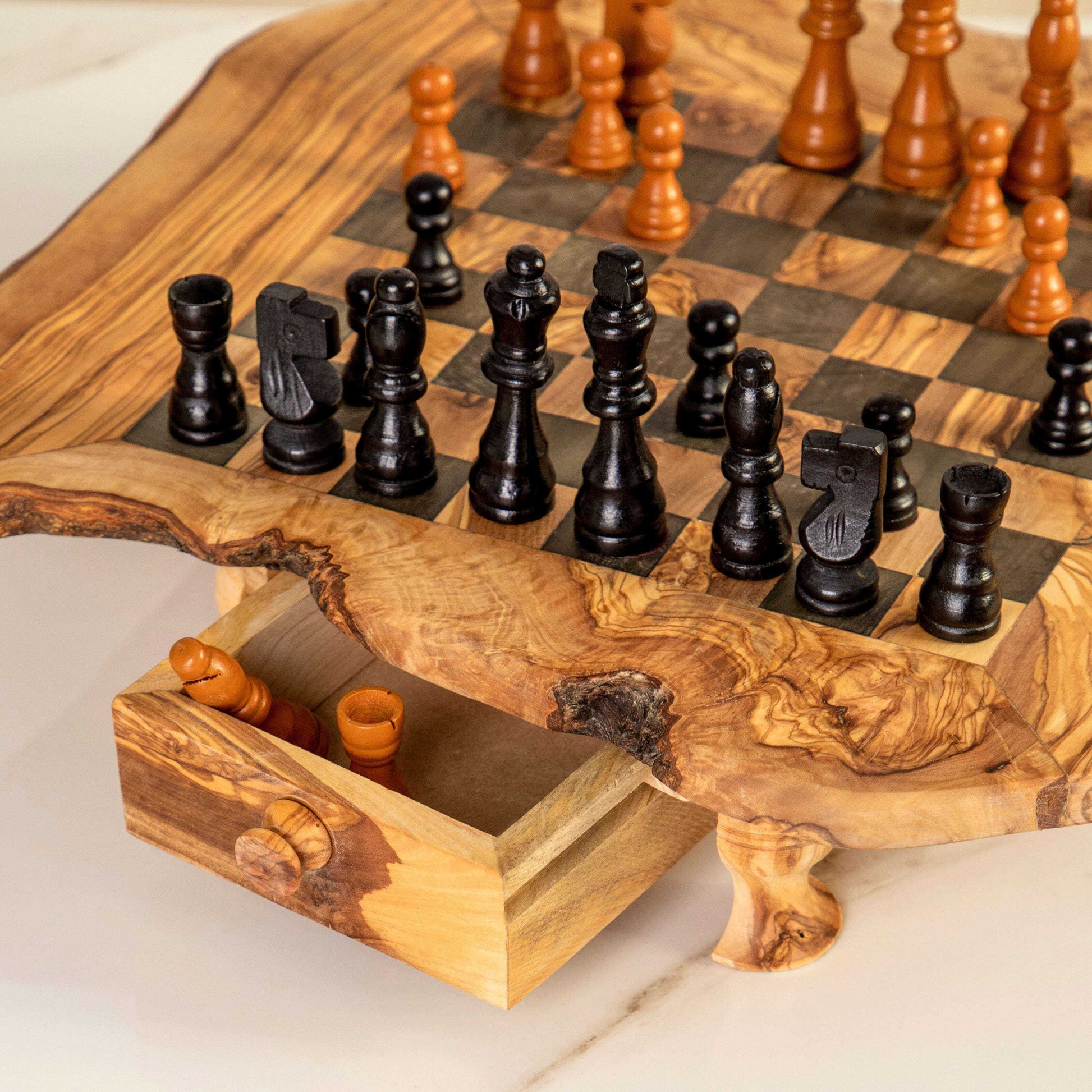Handcrafted Chess Set with Drawers and Legs Personalized