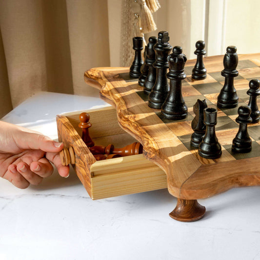 Handcrafted Chess Set with Wavy-Edged Board Personalized