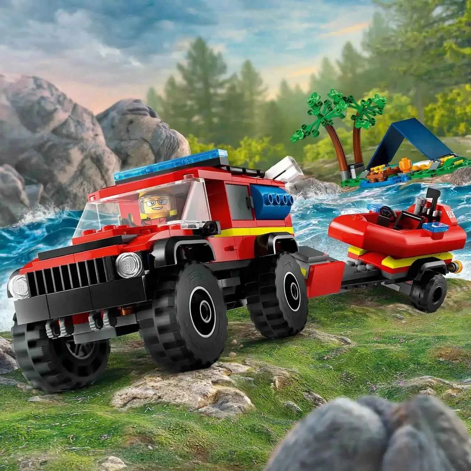 Lego City 4x4 Fire Truck with Rescue Boat Toys & Games > Toys > Construction Toys > Interlocking Blocks > LEGO > LEGO City