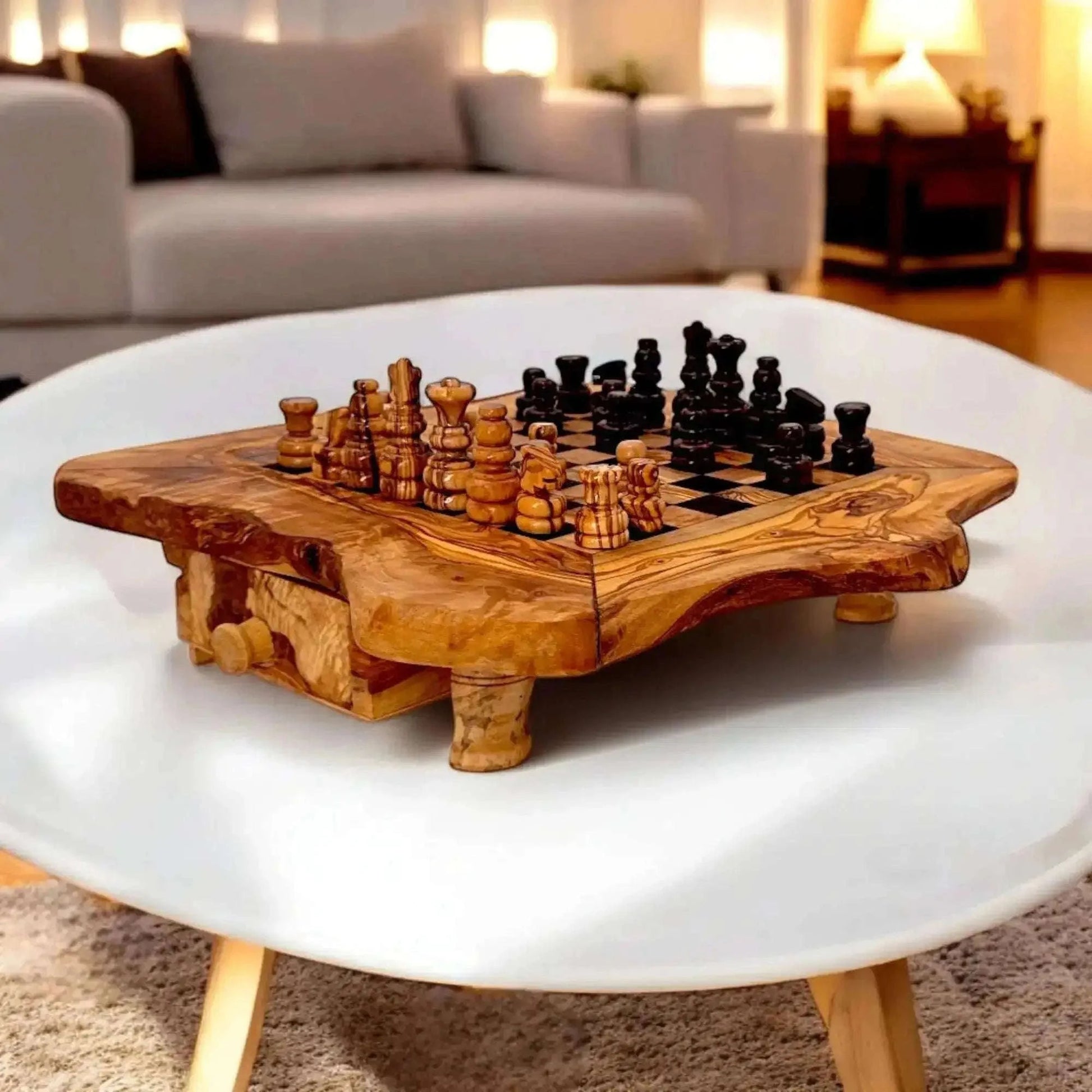 Olive Wood Chess Board with Two Drawers