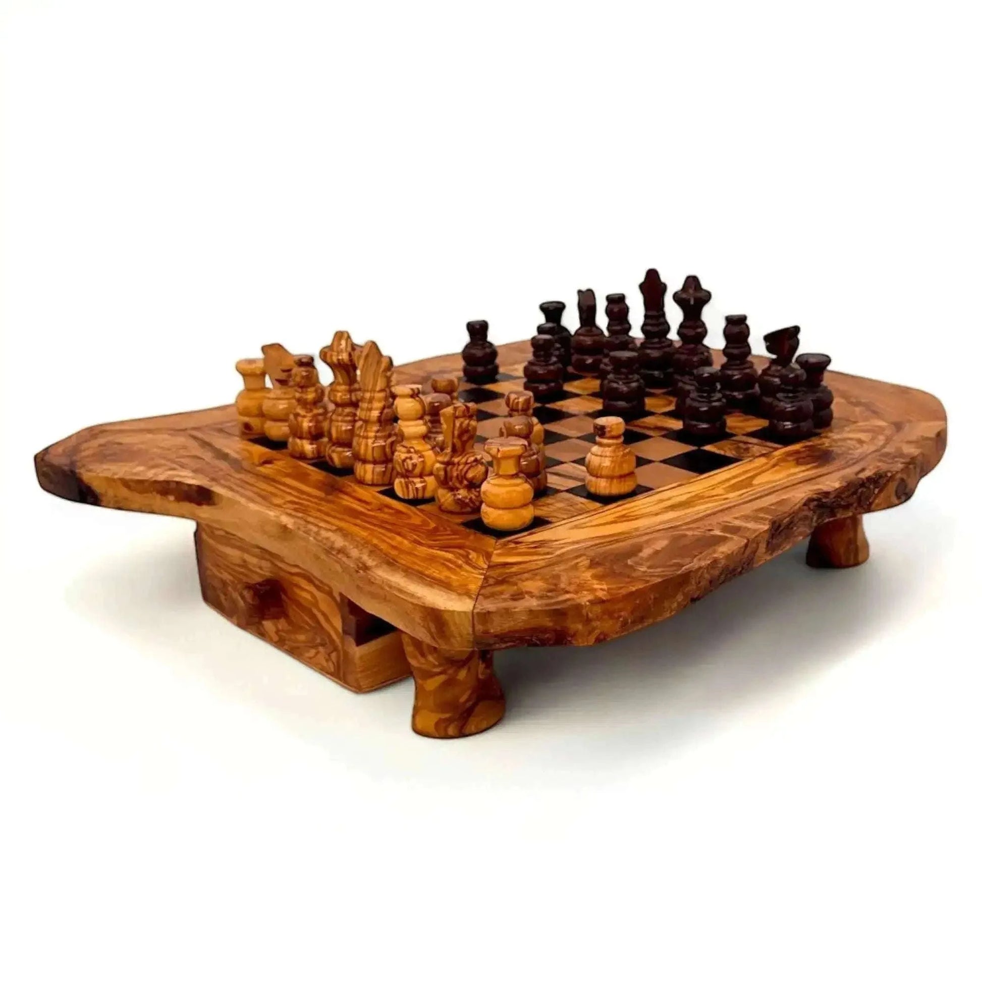 Olive Wood Chess Board with Two Drawers