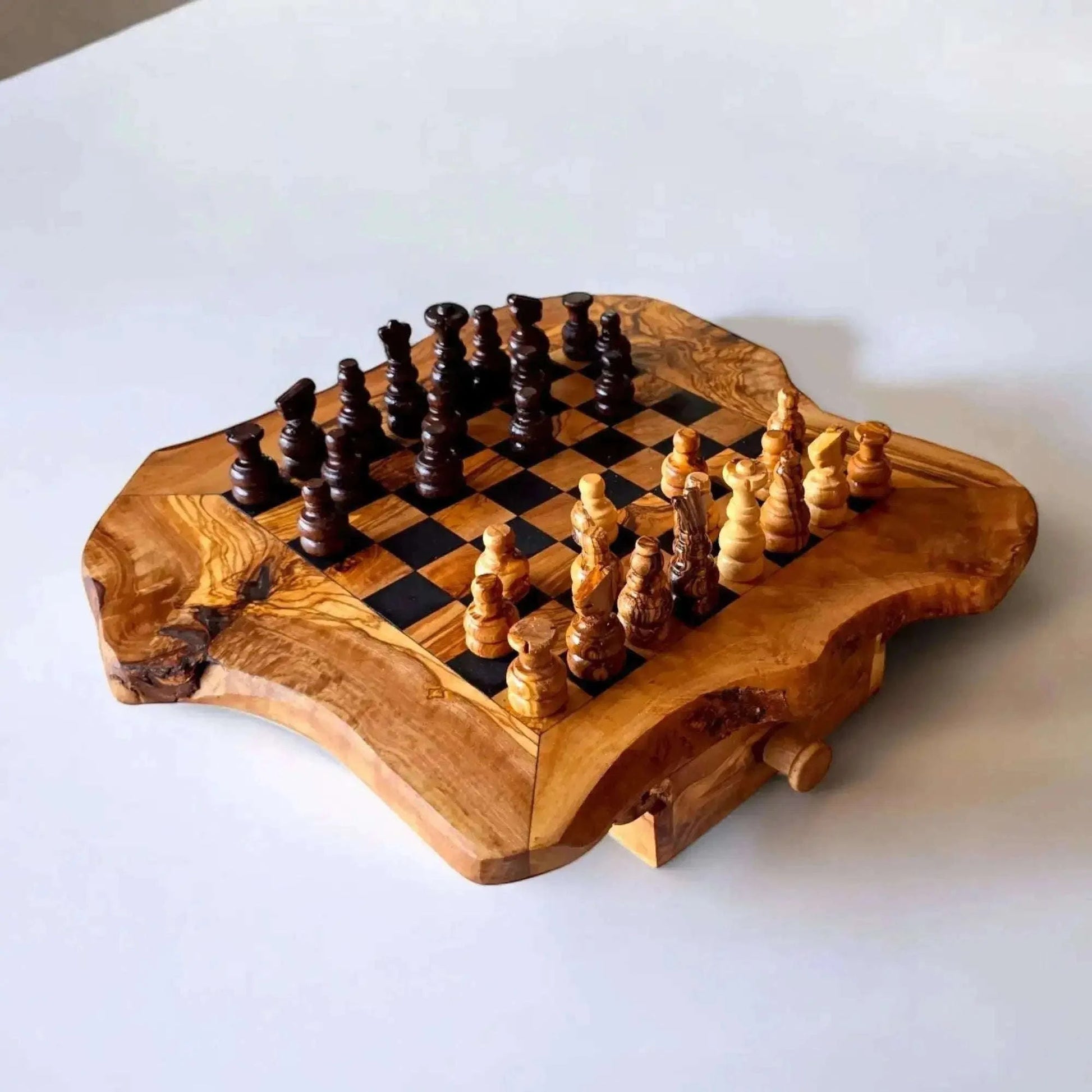 Olive Wood Chess Board with Two Drawers