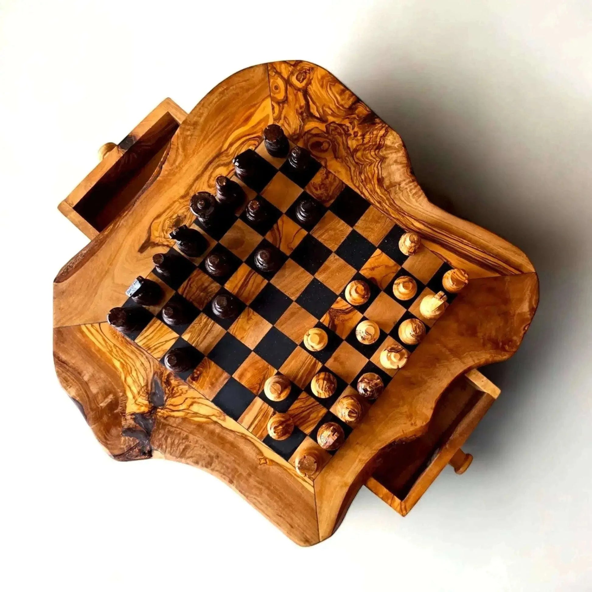 Olive Wood Chess Board with Two Drawers