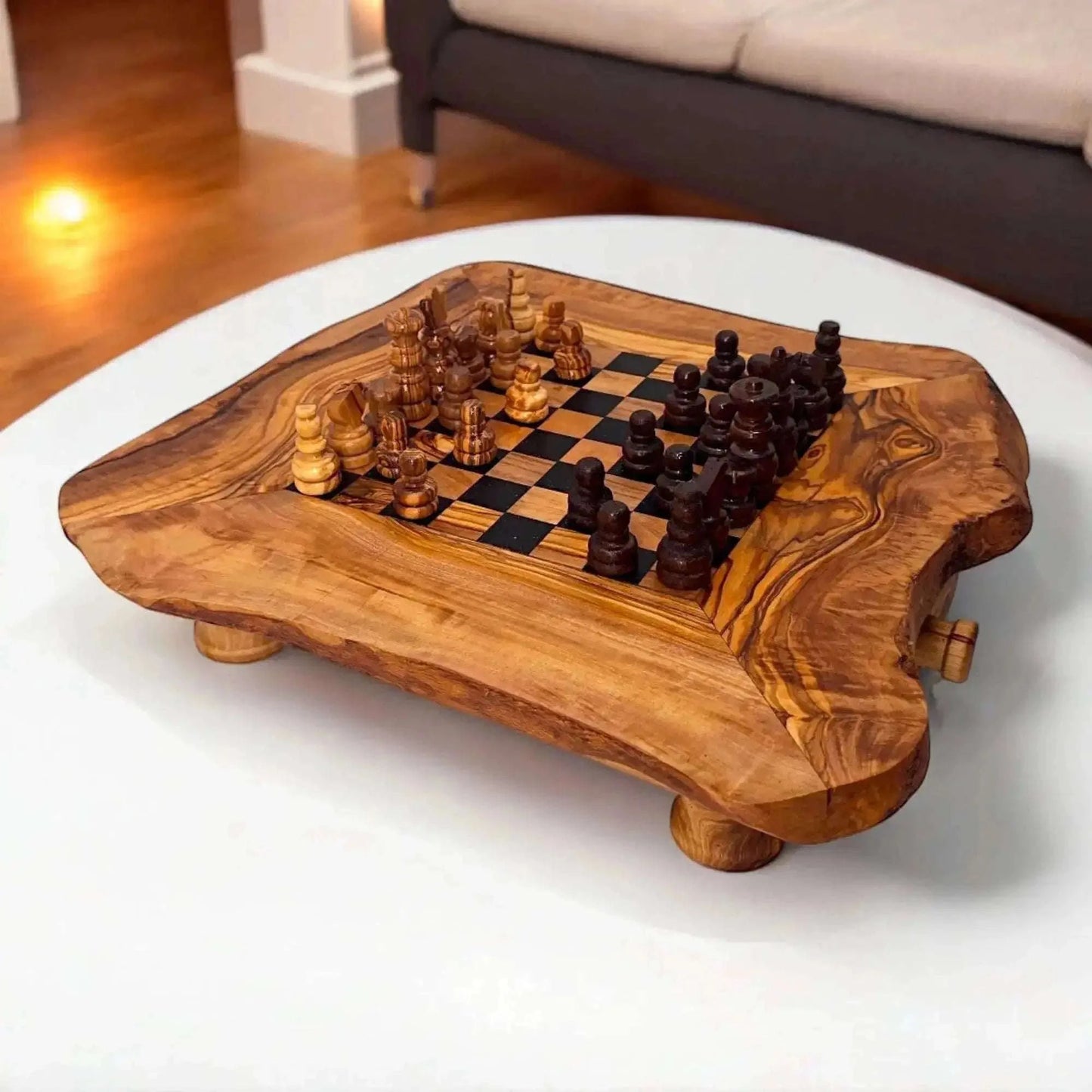 Olive Wood Chess Board with Two Drawers