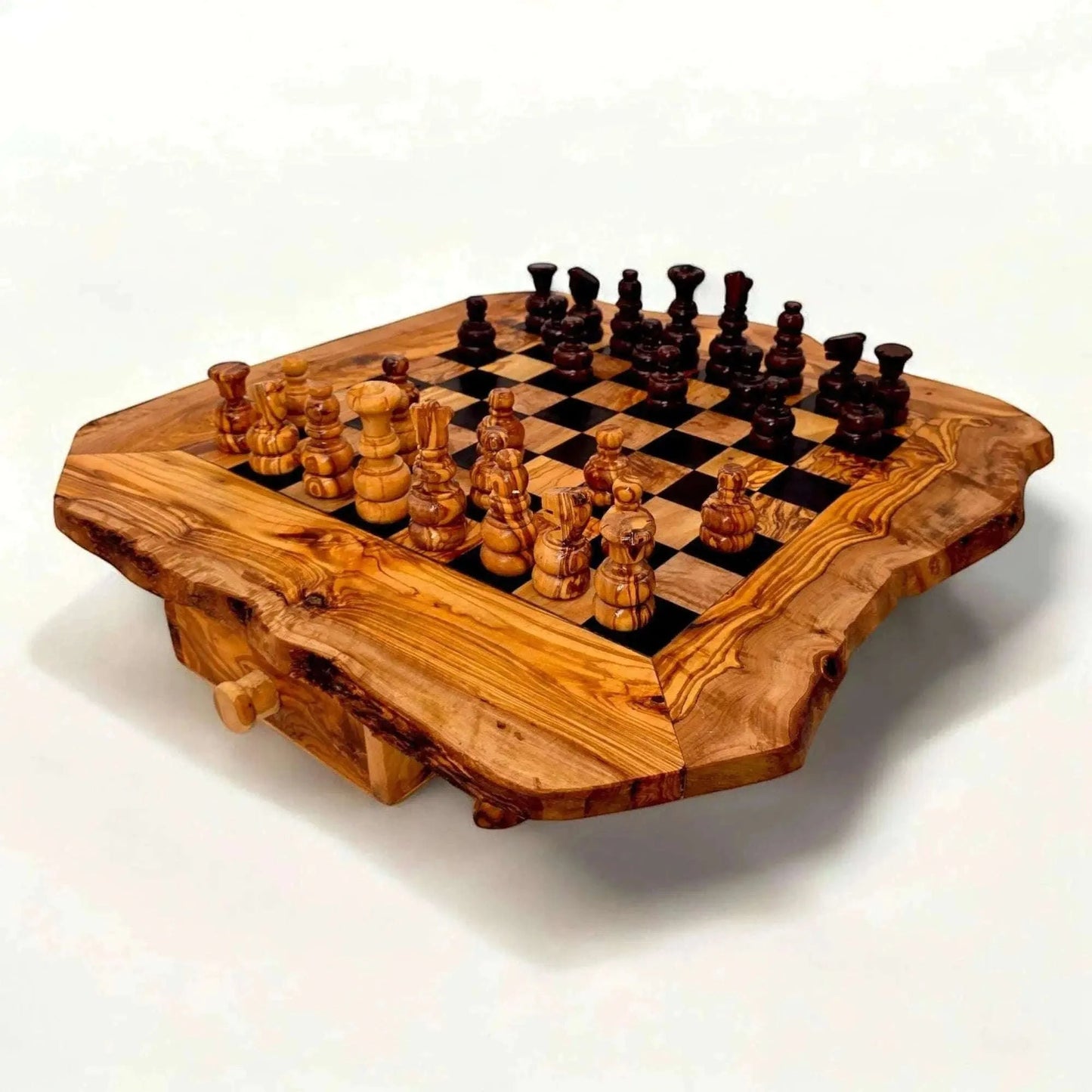 Olive Wood Chess Board with Two Drawers