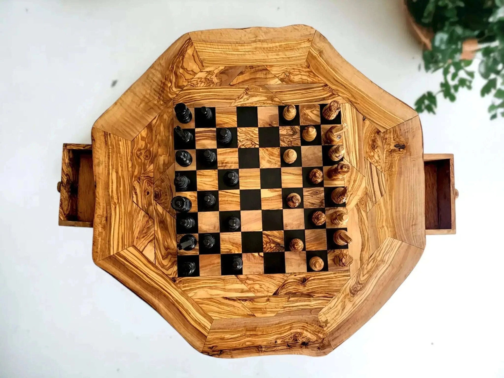 Olive Wood Chess Set 3 Legged Wooden Display Table Wood
