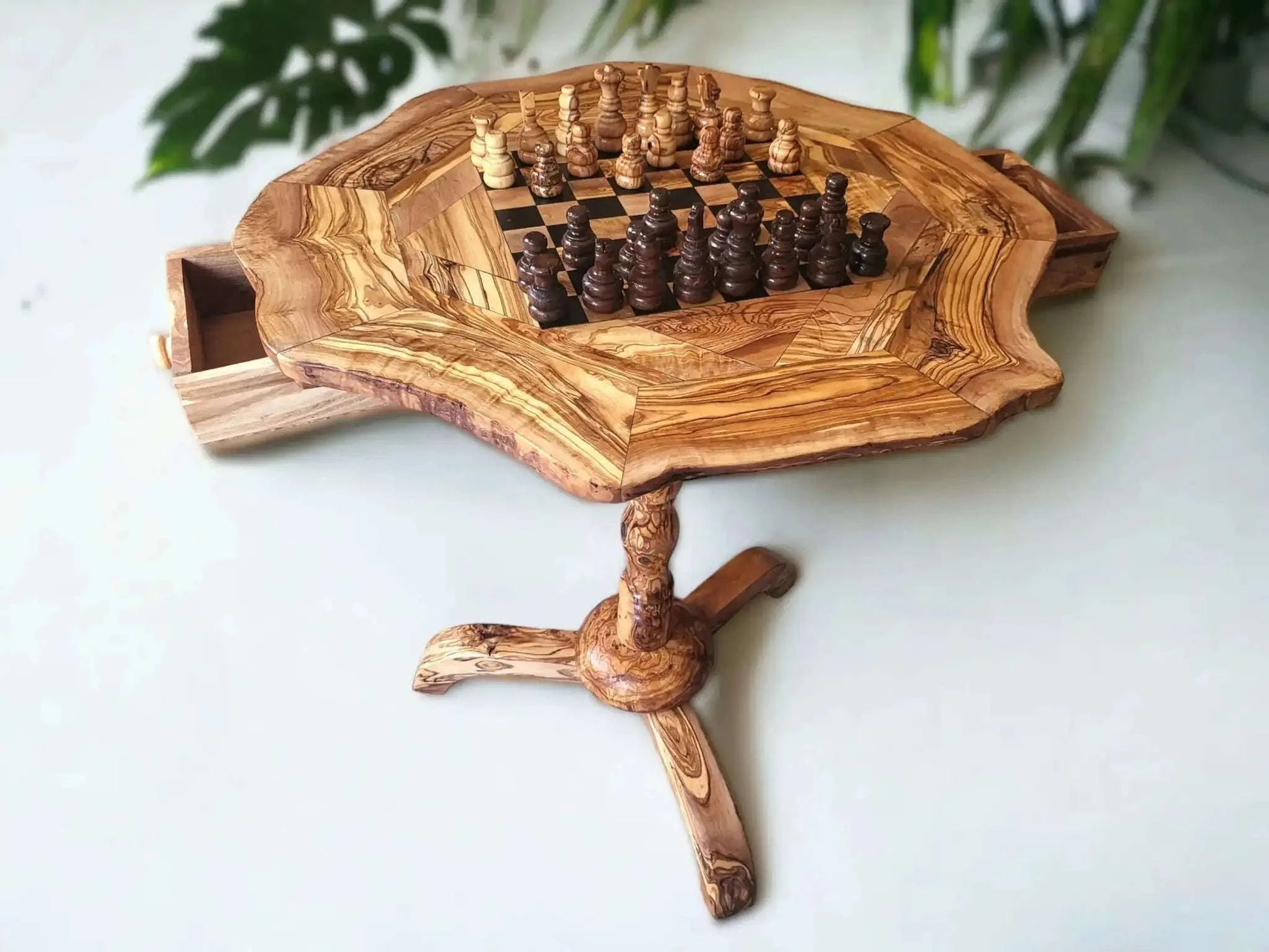 Olive Wood Chess Set 3 Legged Wooden Display Table Wood