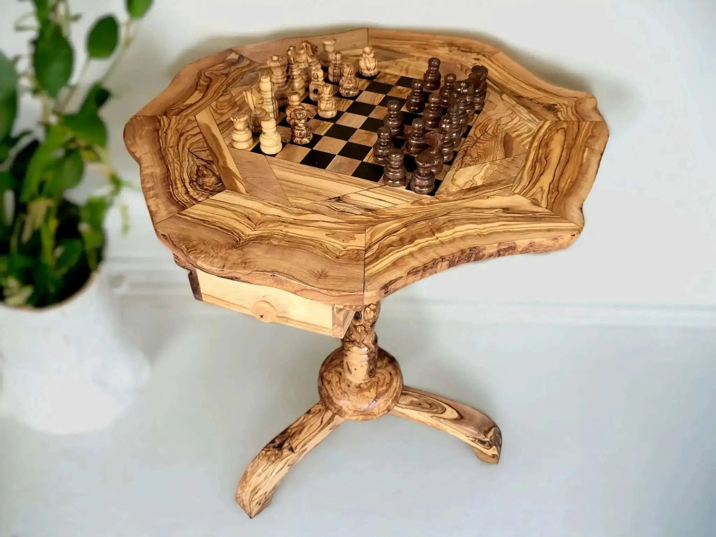 Olive Wood Chess Set 3 Legged Wooden Display Table Wood