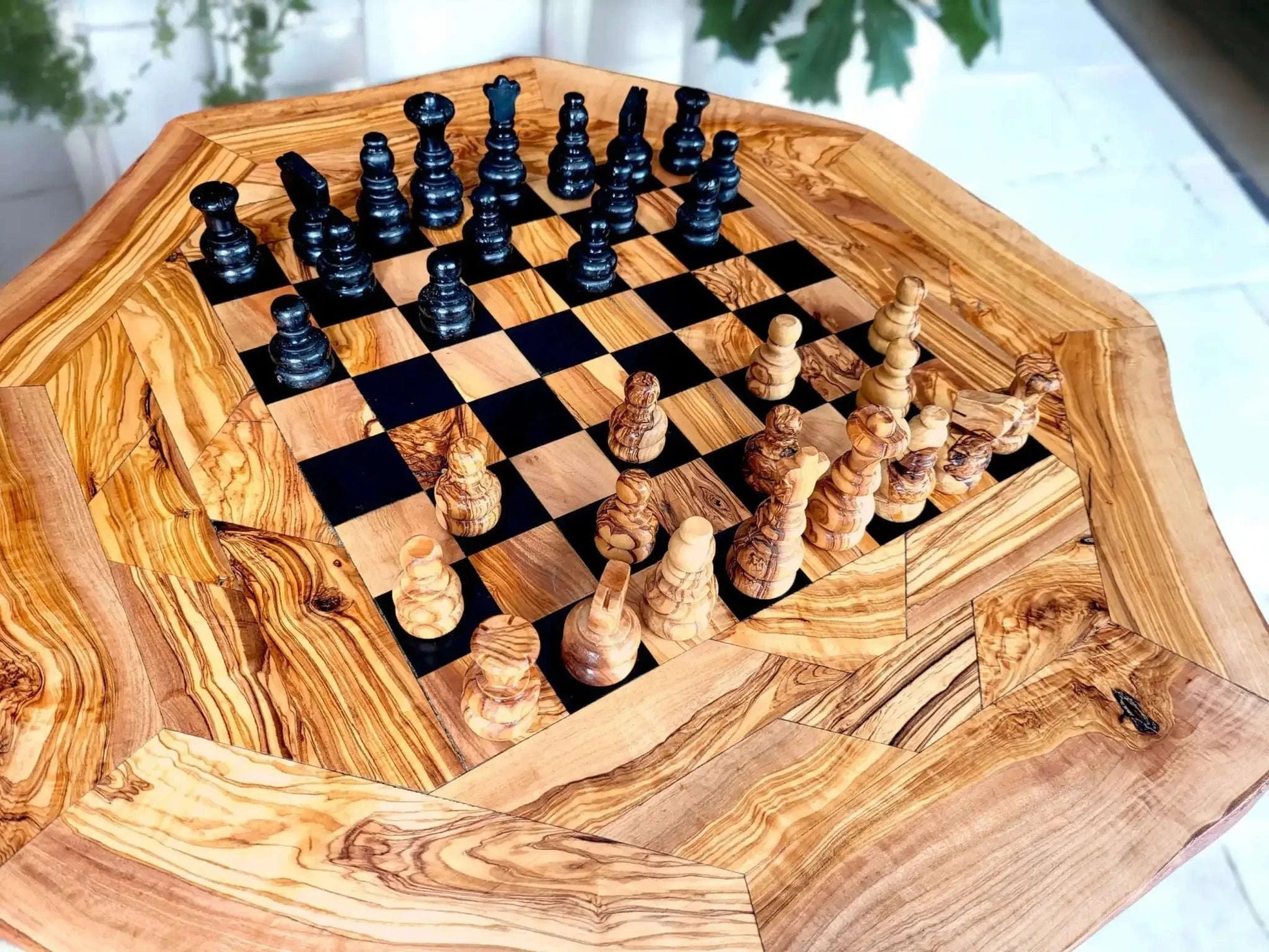 Olive Wood Chess Set 3 Legged Wooden Display Table Wood