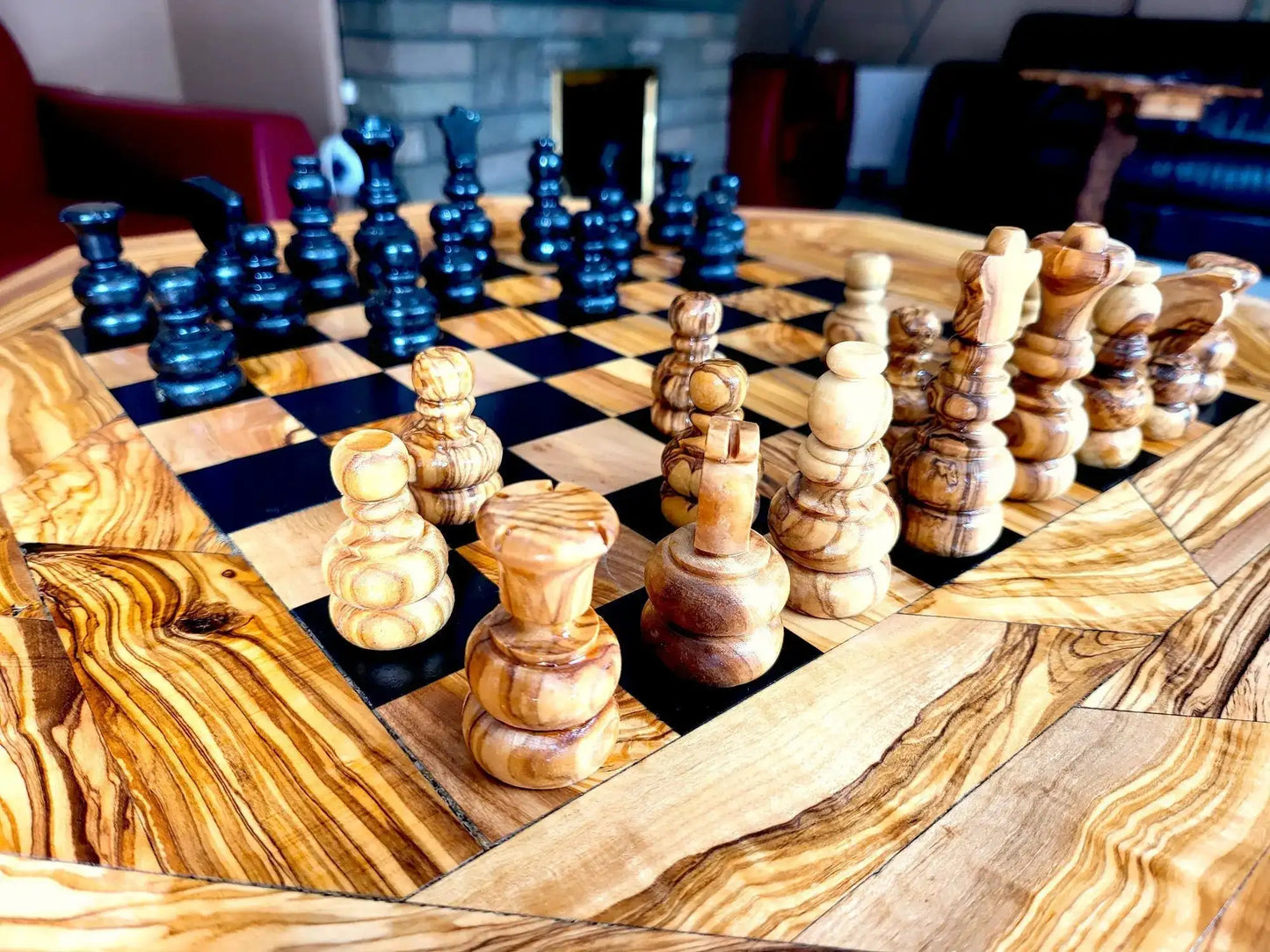 Olive Wood Chess Set 3 Legged Wooden Display Table Wood