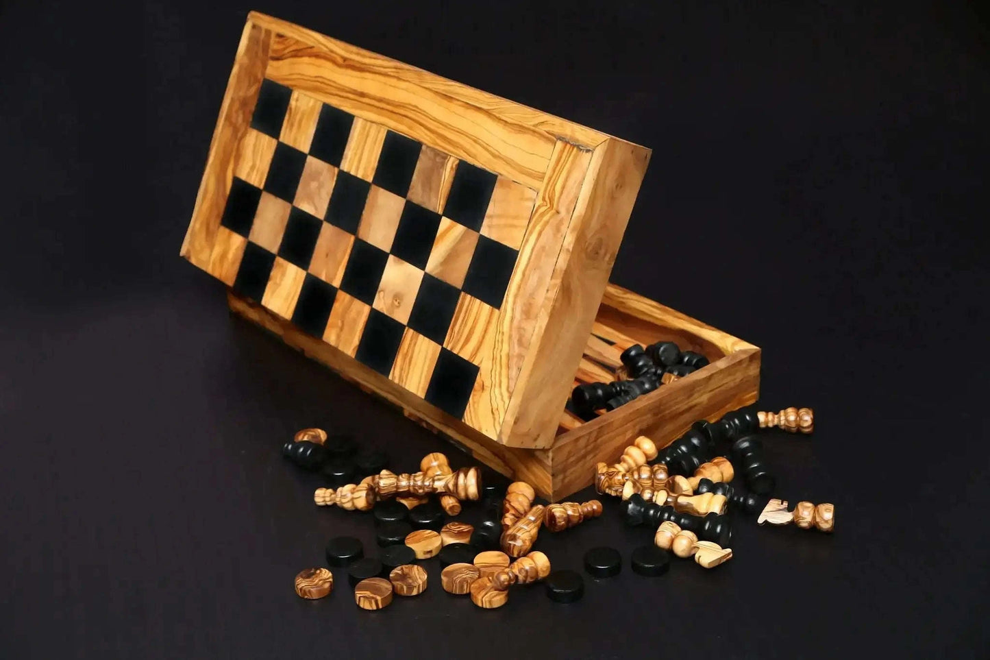 Olive Wood Handcrafted Backgammon And Chess Set