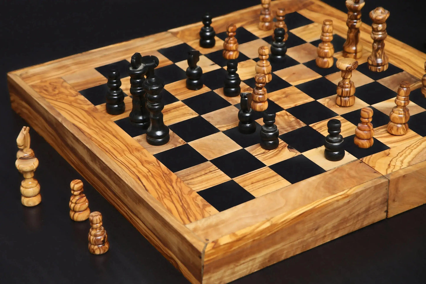 Olive Wood Handcrafted Backgammon And Chess Set