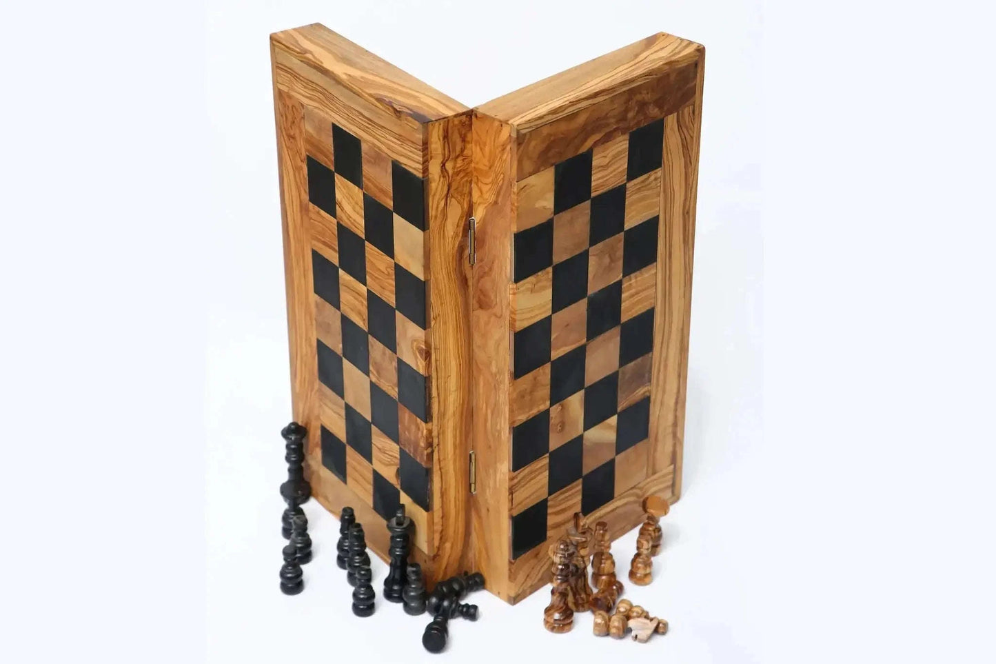 Olive Wood Handcrafted Backgammon And Chess Set