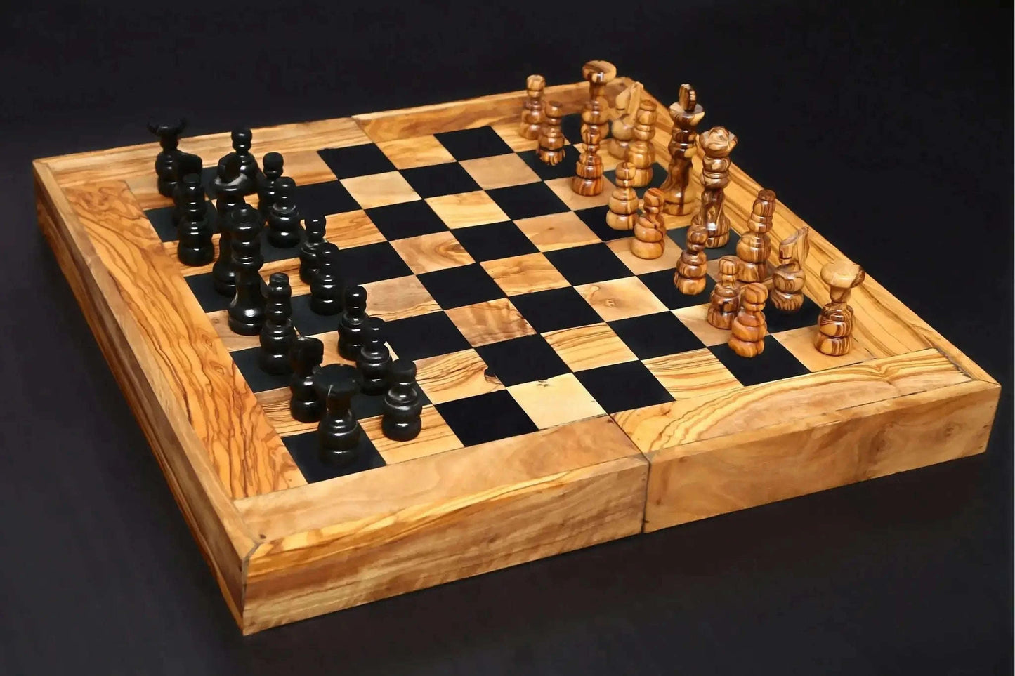 Olive Wood Handcrafted Backgammon And Chess Set