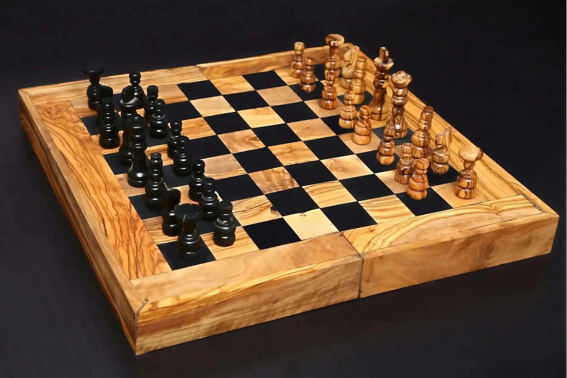Olive Wood Handcrafted Backgammon And Chess Set
