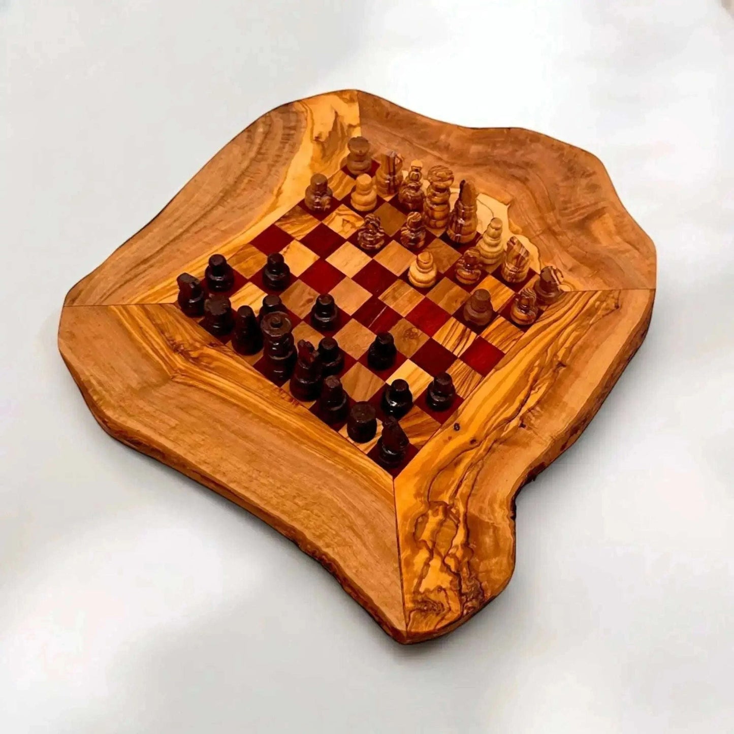 Olive Wood Handcrafted Rustic Shaped Wooden Chess Board Set Wood