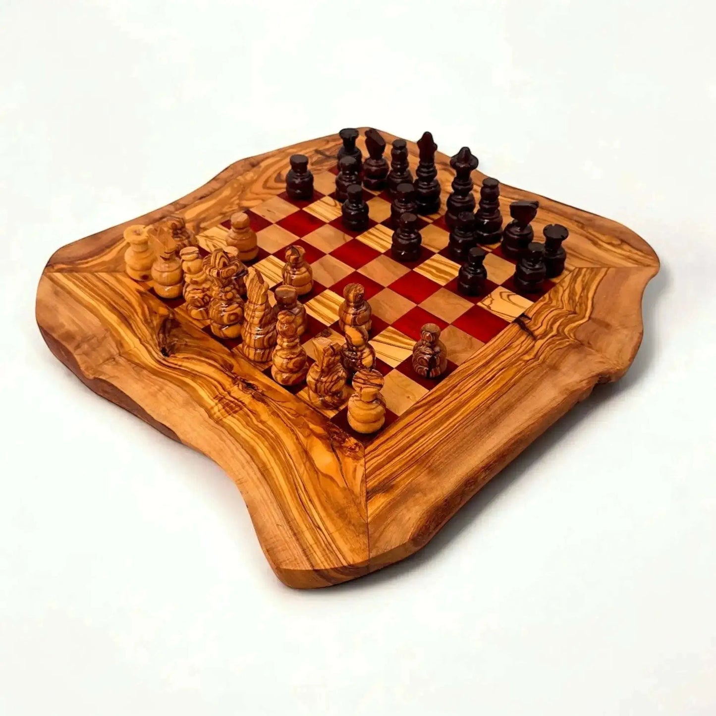 Olive Wood Handcrafted Rustic Shaped Wooden Chess Board Set Wood