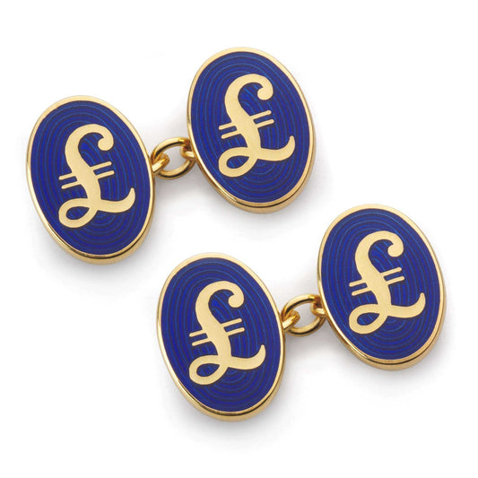 Pound Sterling Cufflinks in Blue & Gold Chain Design Cufflinks