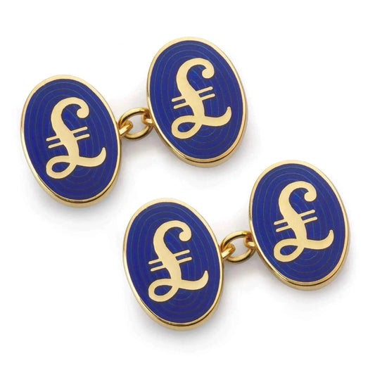 Pound Sterling Cufflinks in Blue & Gold Chain Design Cufflinks
