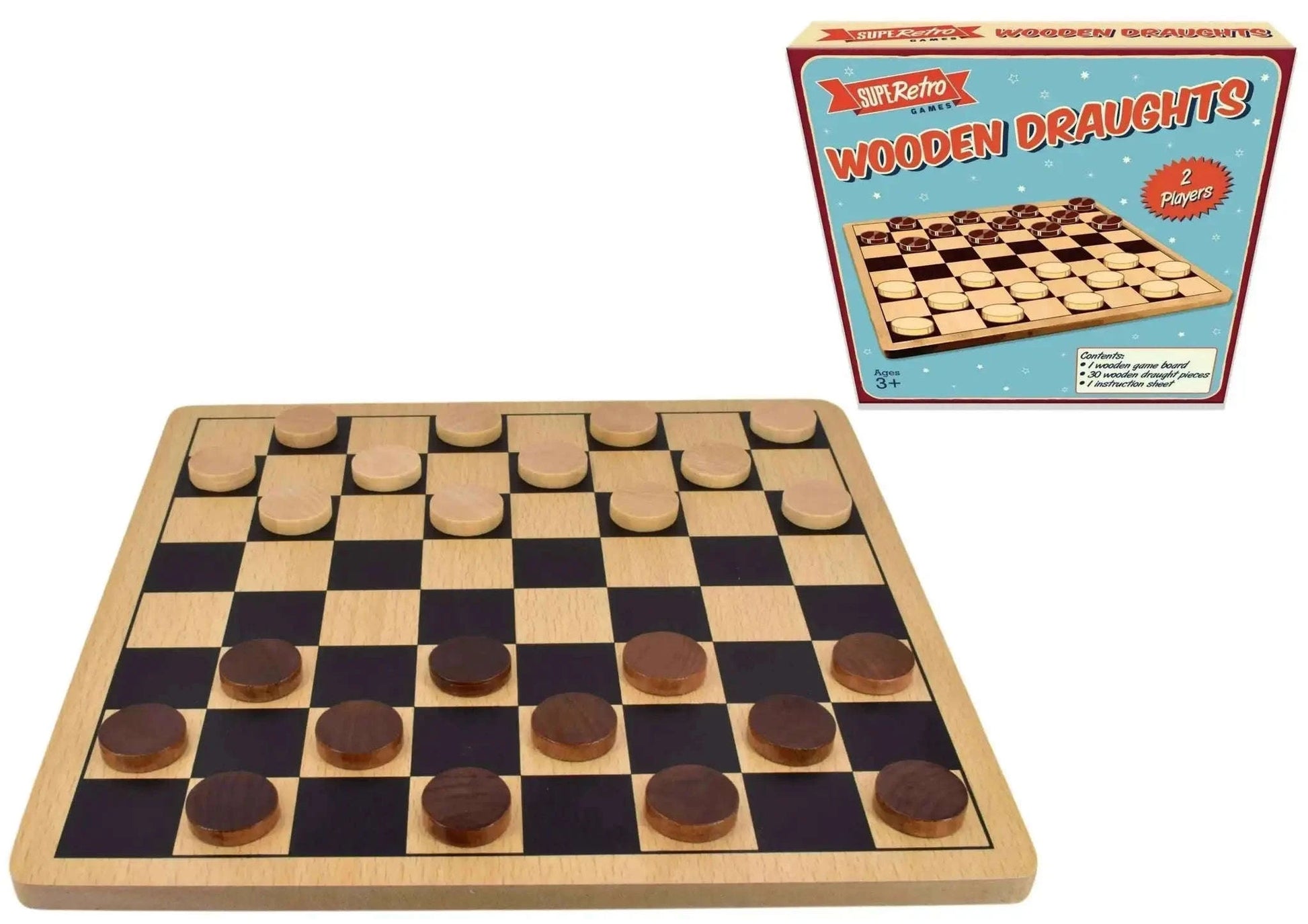 "Retro" Wooden Board Draughts - Colour Box