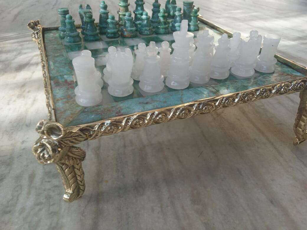 Handcrafted Green Jasper Chess Set with White Quartz Home & Garden