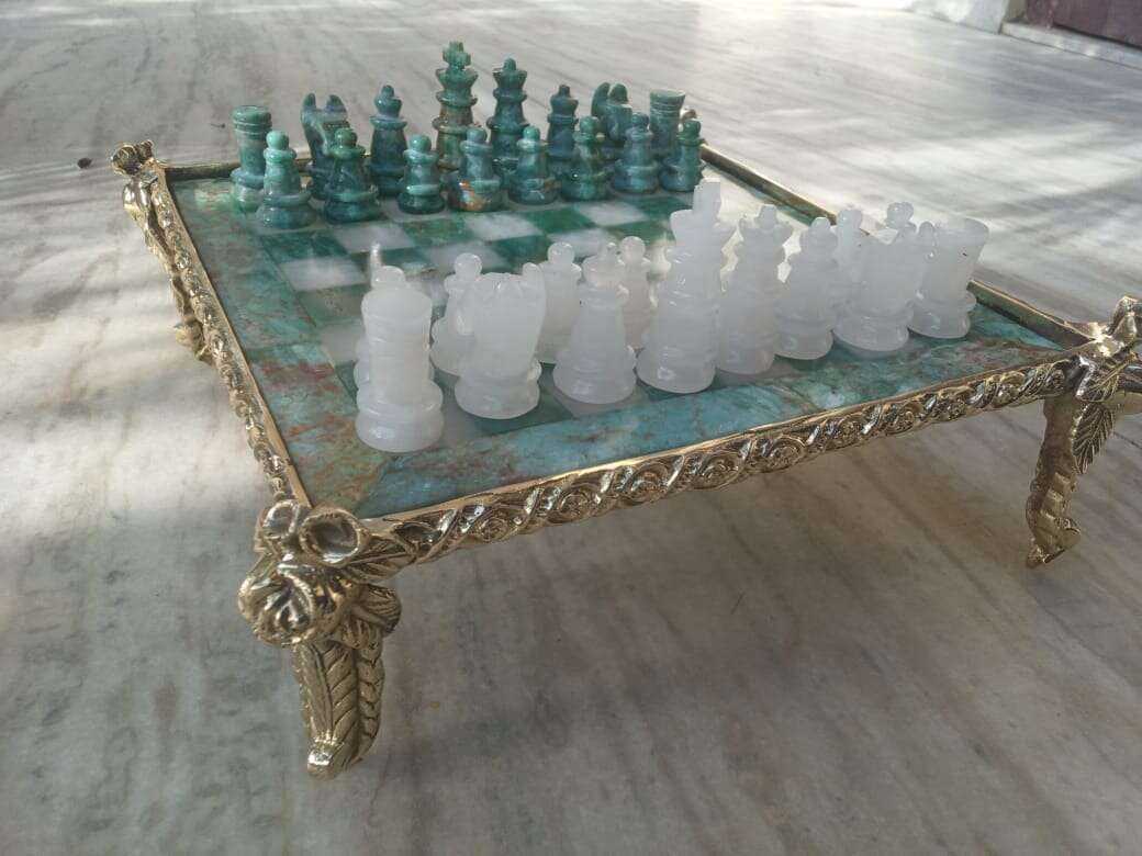 Handcrafted Green Jasper Chess Set with White Quartz Home & Garden