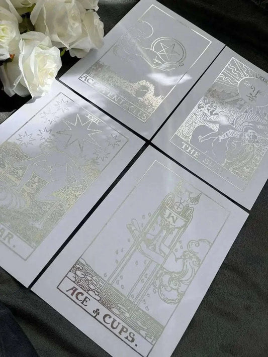 Tarot Card Foil Prints White/Silver - Set of 4 for Elegant Home Decor Home Decor