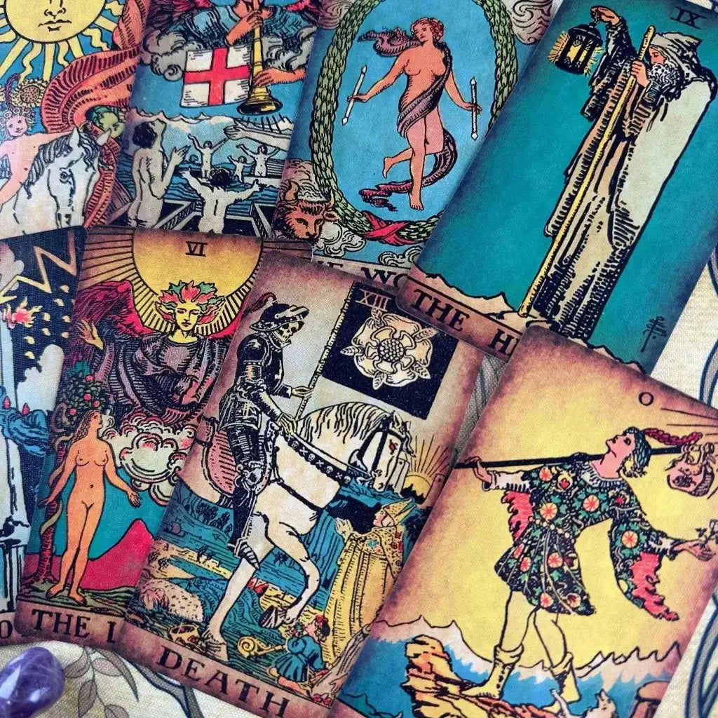 The Smith-Waite Borderless Vintage Eco Linen Tarot Cards Religious