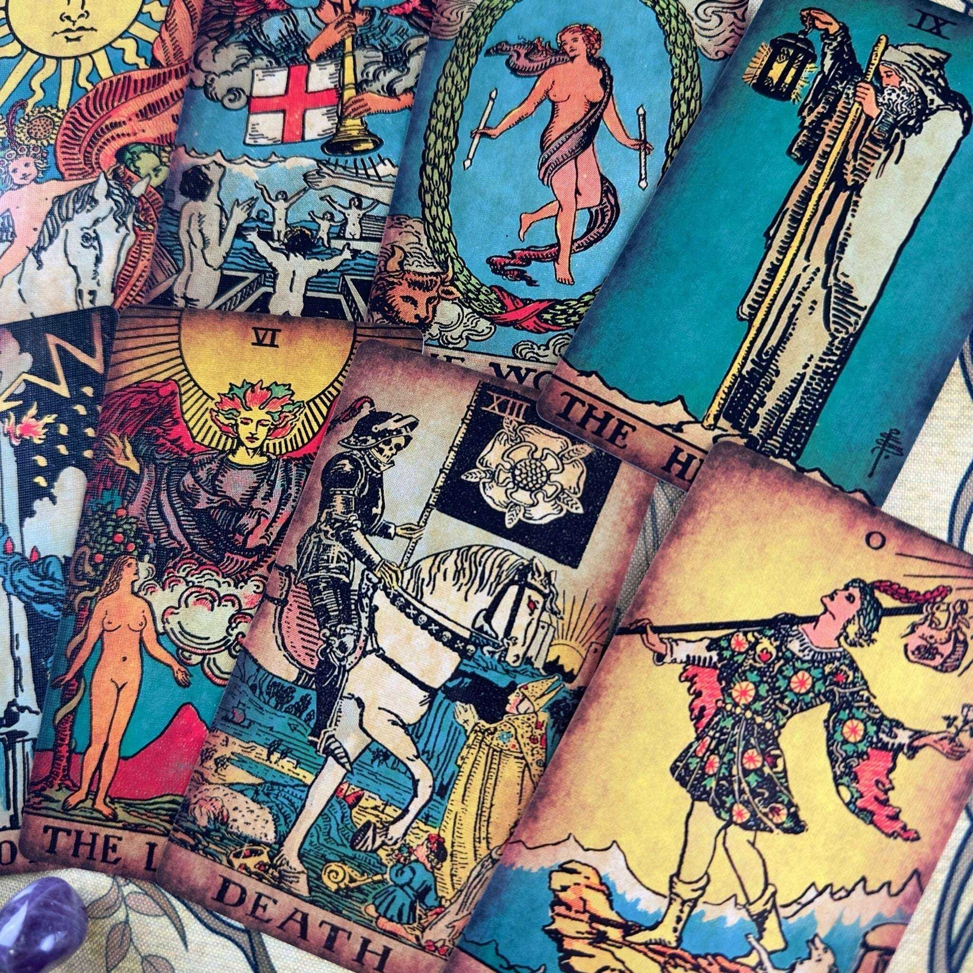 The Smith-Waite Borderless Vintage Eco Linen Tarot Cards Religious