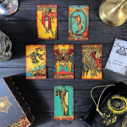 The Smith-Waite Borderless Vintage Eco Linen Tarot Cards Cards,Bag&Box Religious