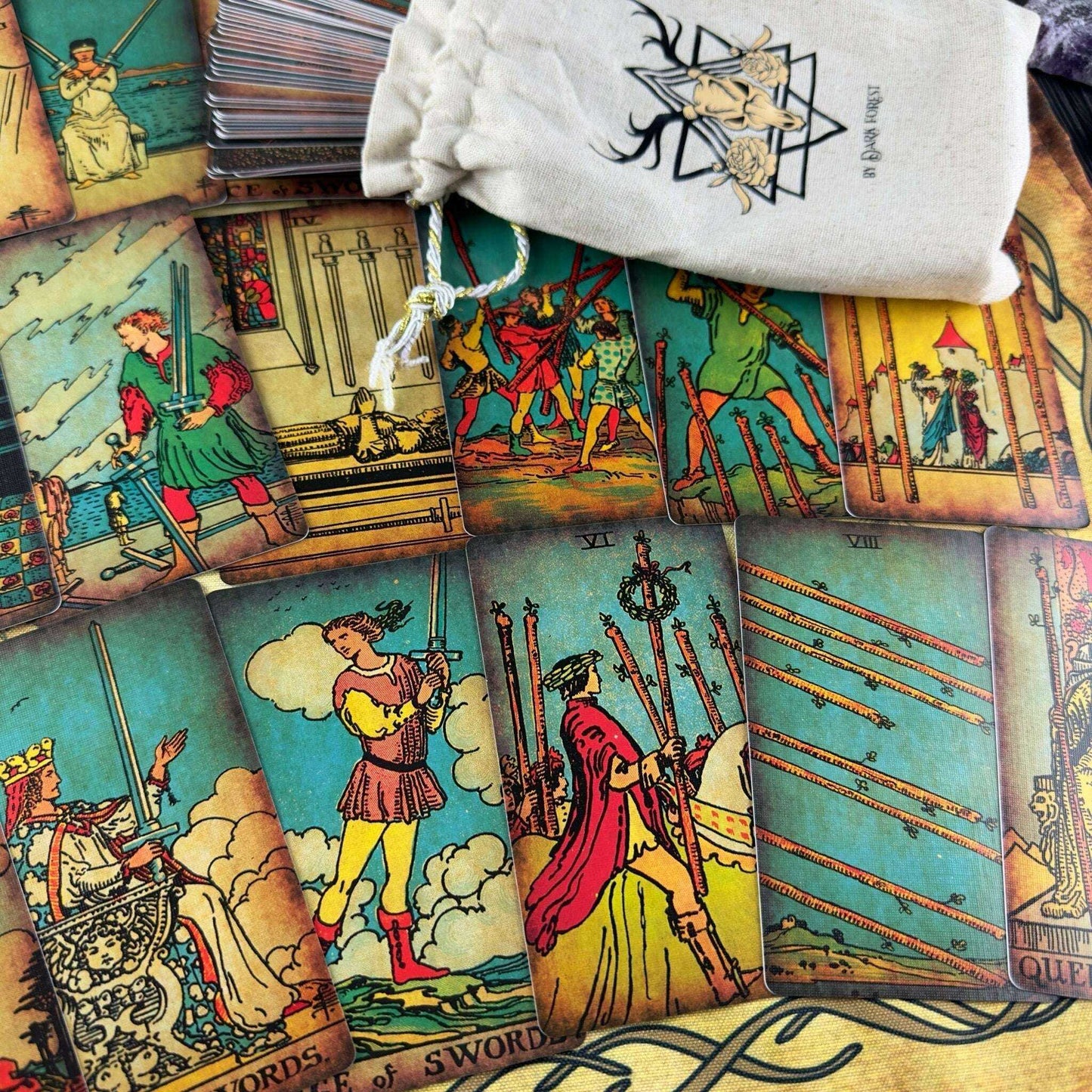 The Smith-Waite Borderless Vintage Eco Linen Tarot Cards Religious